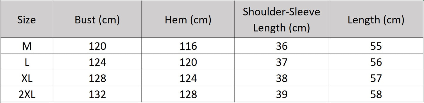 Women's size chart for a Wrinkle-resistant Mulberry silk blouse in textured 3D stripes and Without Pressure color. Features batwing sleeves, a round neckline, and an adjustable hem. —From Borcelleclothes.
