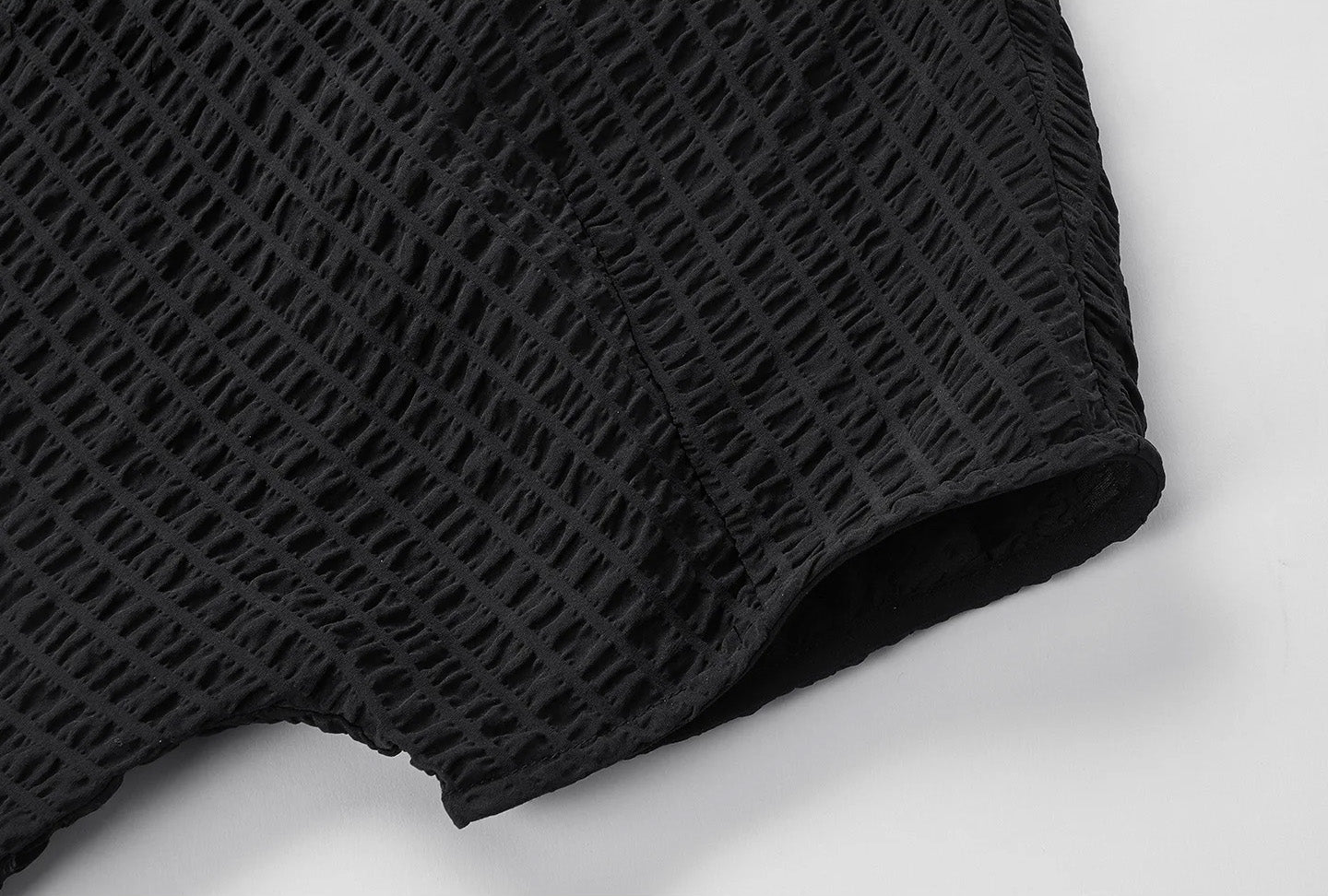 Detail of the batwing sleeve and 3D textured stripe silk fabric — From Borcelleclothes.