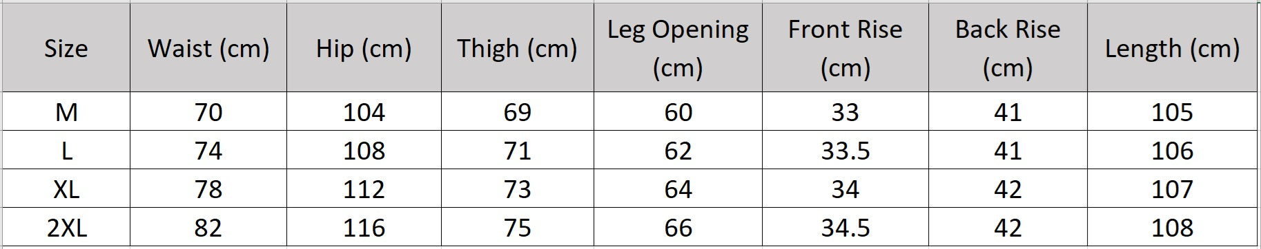 Women's size chart for a wide-leg Mulberry Silk Jacquard trousers in Hide-and-Seek featuring an asymmetrical high-low waist yoke with right insert and groups of vertical triple tucks. — From Borcelleclothes.