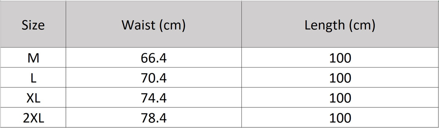 Women's size chart for a two-layer pleated maxi skirt, crafted from 6A Grade 100% Mulberry silk chiffon (5 Momme) in Ink Dance. Features front gathered pleats and back gathering. — From Borcelleclothes.