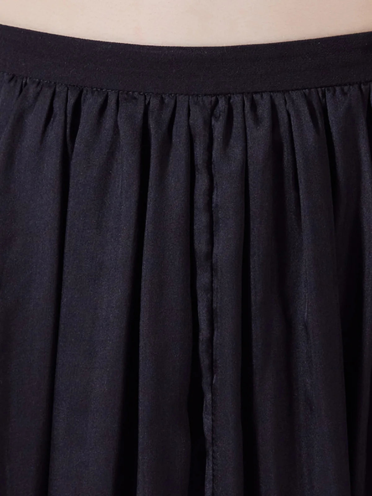 Close-up of the back waist section and back gathering on Mulberry silk chiffon skirt — From Borcelleclothes.