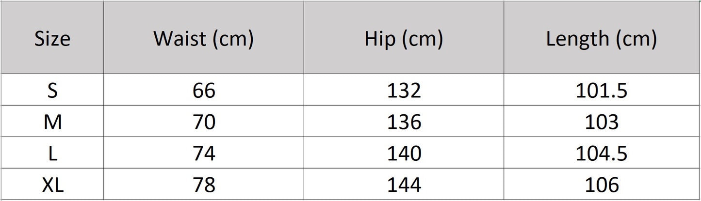 Women's size chart for a Two-layer wide-leg trousers tailored from 12 momme Mulberry silk georgette. Feature a waist-hugging yoke, architectural pleats, and a floor-length drape. — From Borcelleclothes.