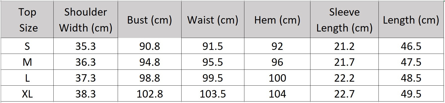 Technical size chart for the Utsugi Blossom embroidery viscose cropped top in Bride’s Silence white — From Borcelleclothes.