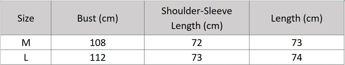 Women's size chart for a V-shaped Henna Glow shearling coat made of double-faced Xiaohu sheepskin, with heat-sculpted waves and luminous wool — From Borcelleclothes.
