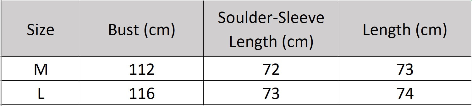 Women's size chart for a V-shaped Henna Glow shearling coat made of double-faced Xiaohu sheepskin, with heat-sculpted waves and luminous wool — From Borcelleclothes.