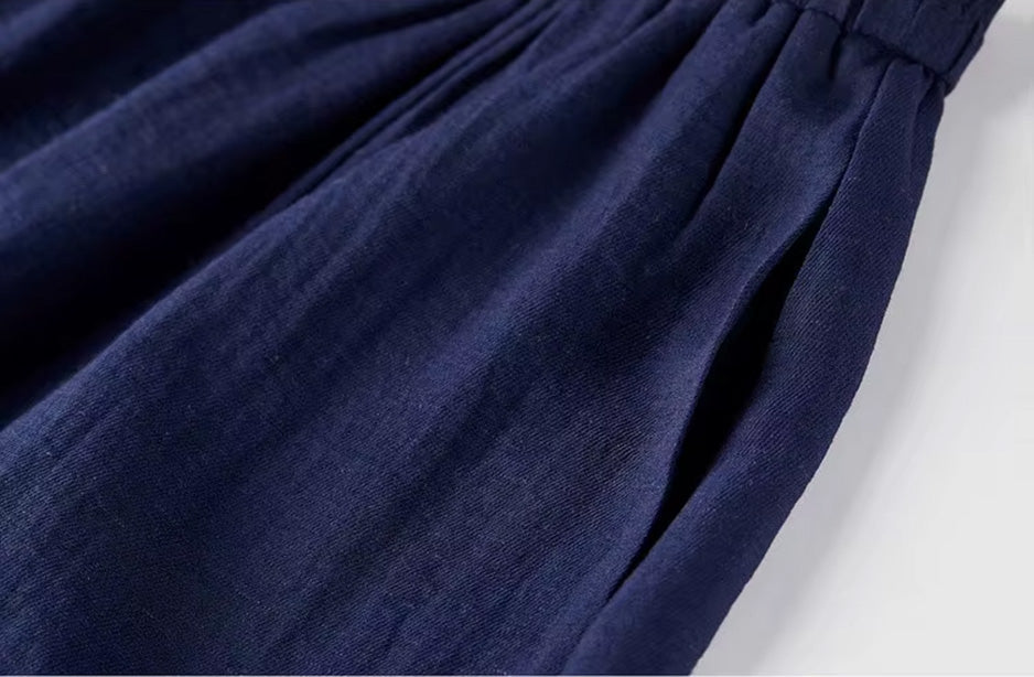 Detailed close-up shot focusing on the hidden left side seam pocket of the Shurima Oasis gathered skirt — From Borcelleclothes.