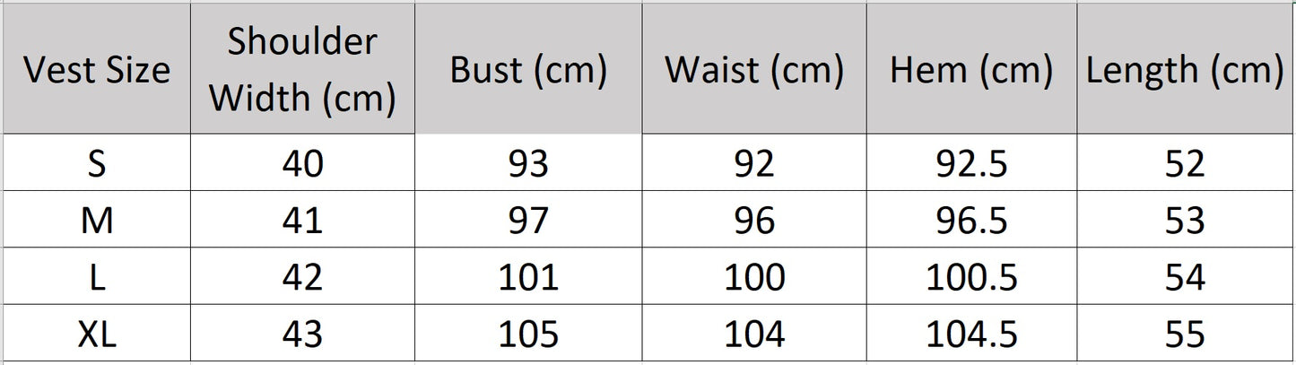 Detailed size chart for the deep round neckline viscose vest in velvet truffle — From Borcelleclothes.