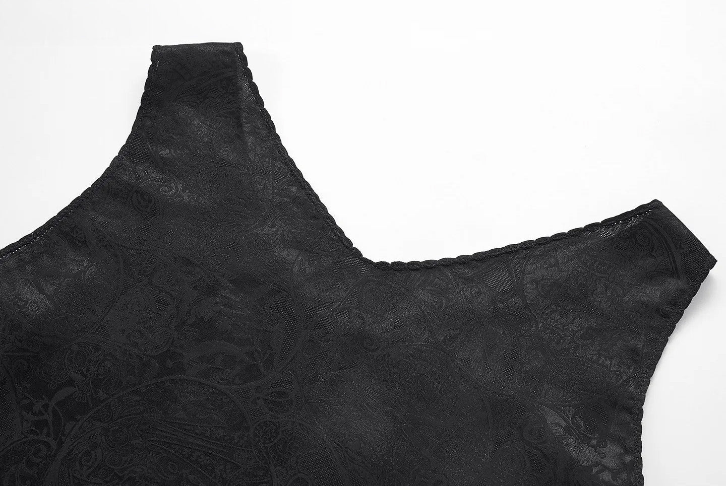 Upper back section showing the clean finish and V-cut neckline of the Freezing Twilight viscose-silk top. — From Borcelleclothes.
