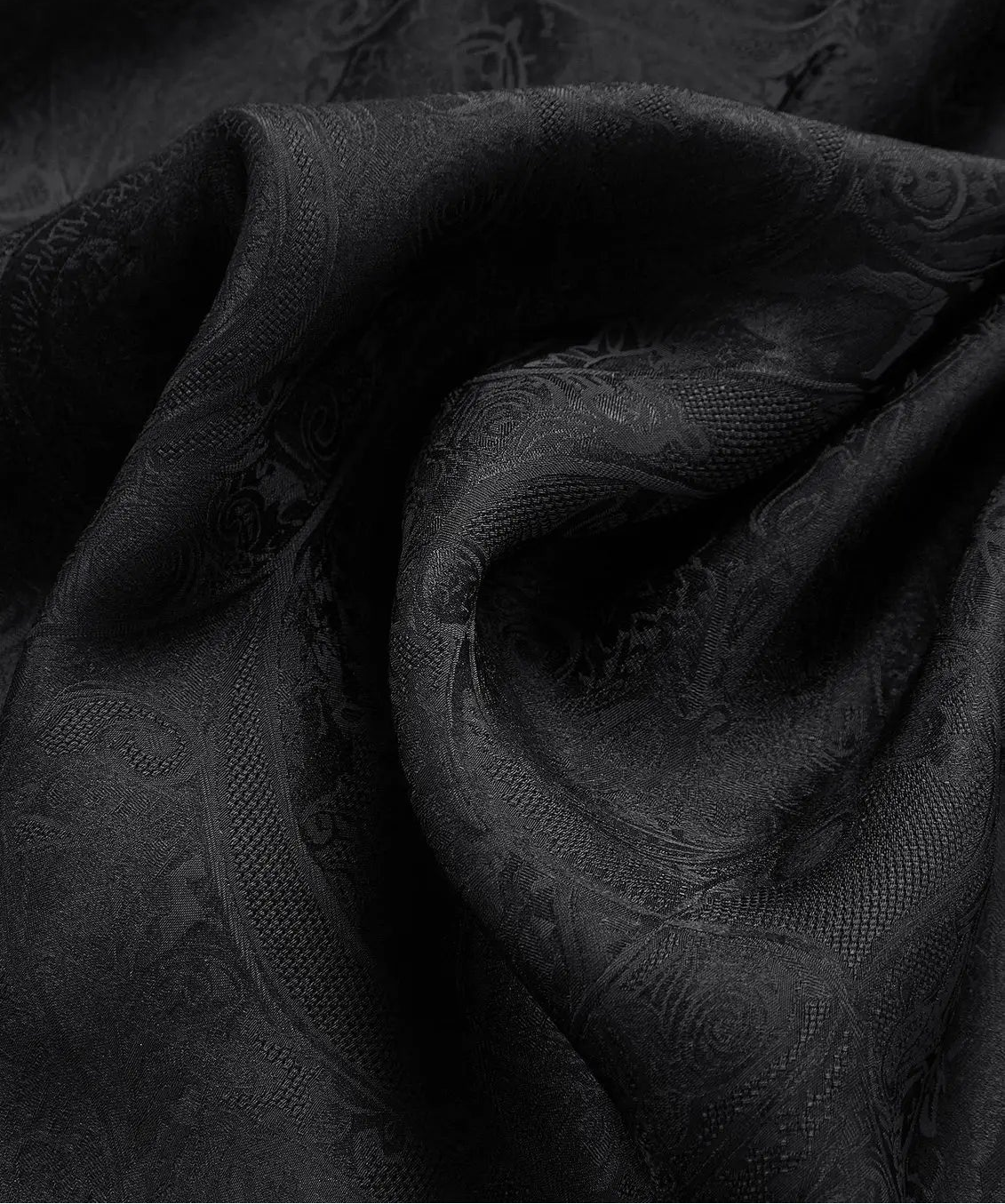 Close-up of undulating folds showcasing the lustrous texture and crepe relief of Freezing Twilight Sangbo silk jacquard. — From Borcelleclothes.