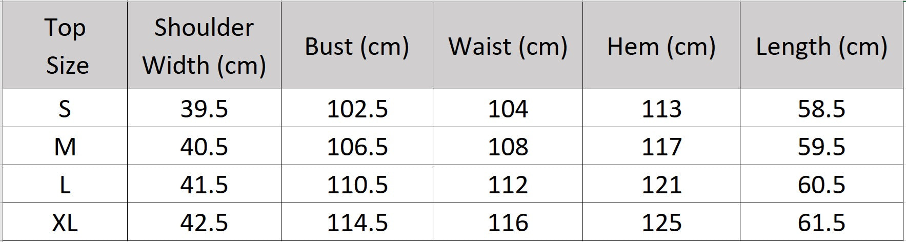 Detailed size chart for the sleeveless watercolor lyocell top — From Borcelleclothes.