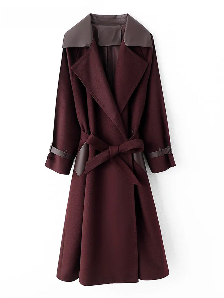 Professional flat lay of the coat's front, detailing the notch lapels, sheepskin collar, and raglan shoulder construction. From Borcelleclothes.