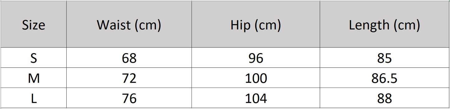 Women's size chart for a mid-calf merino wool blend godet skirt. Structural wool panels open into fluid, sheer mesh inserts overlaid with lace. — From Borcelleclothes.