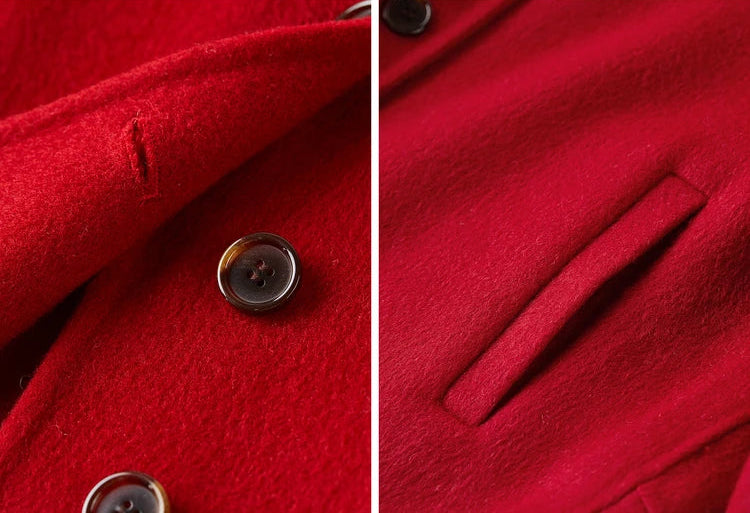 A detail collage of the red jacket’s buttons and welt pockets — From Borcelleclothes.