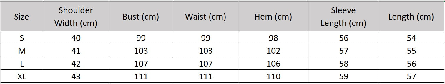 Women's size chart for a double-sided virgin wool jacket. Features include gold-tone embossed buttons, patch pockets, and hand-made Wave Stitch finishing along the edges. — From Borcelleclothes.