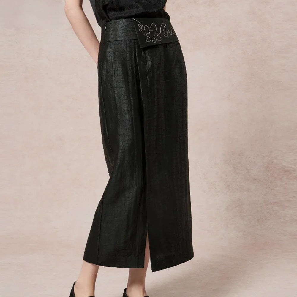 Women's midi 6A Mulberry silk skirt features a distinct craquelure pattern and architectural asymmetry. — From Borcelleclothes.