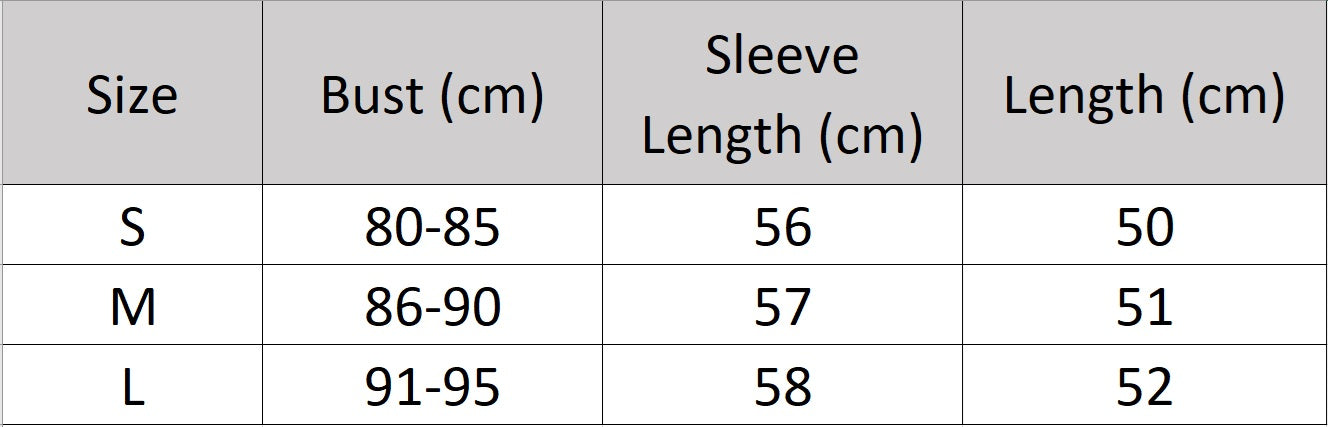 Women’s size chart for an abstract-striped cashmere sweater, with soft vertical textures and wide ribbed waistline — From Borcelleclothes.