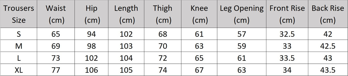 Women's size chart for trousers of Alabaster two-piece set with a cropped short-sleeve jacket and fluid straight-leg trousers in a soft, light beige shade. Minimalist silhouette with classic tailoring details. From Borcelleclothes.