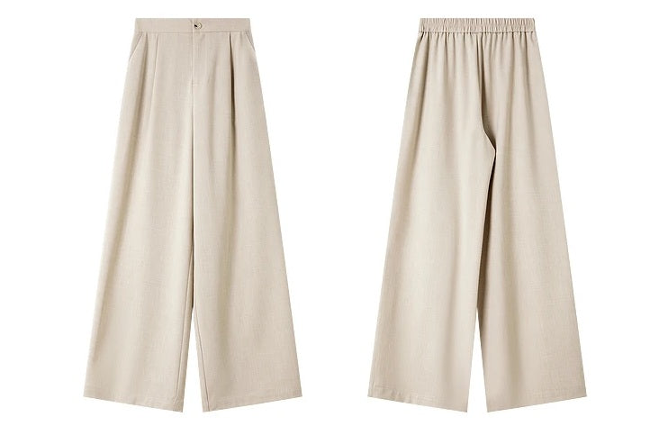 Front and back views of the fluid, straight-leg trousers from the alabaster set. From Borcelleclothes.
