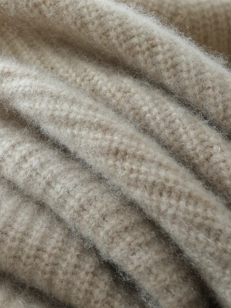 Pale Silver Alashan cashmere cardigan folded to show English rib texture — From Borcelleclothes.