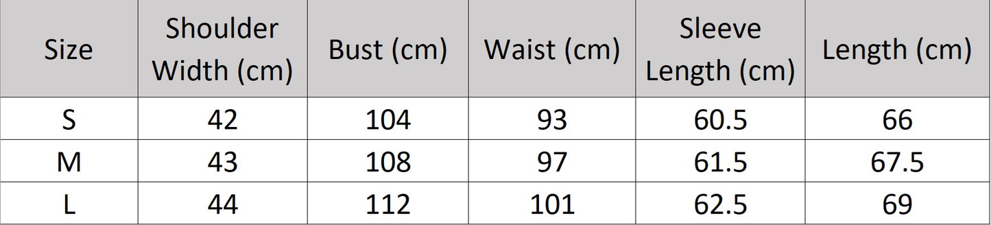 Women’s size chart for a black chocolate blazer with rhinestone fringe detail on lapel – from Borcelleclothes.