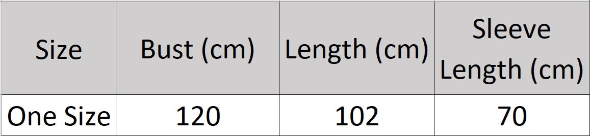 Women's size chart for Cable-Knit Cashmere Wool Coat, featuring intricate cable patterns, a loose-fitting silhouette, a wide ribbed bottom hem, large functional pockets, and an integrated hood for a timeless yet modern design, Borcelleclothes.