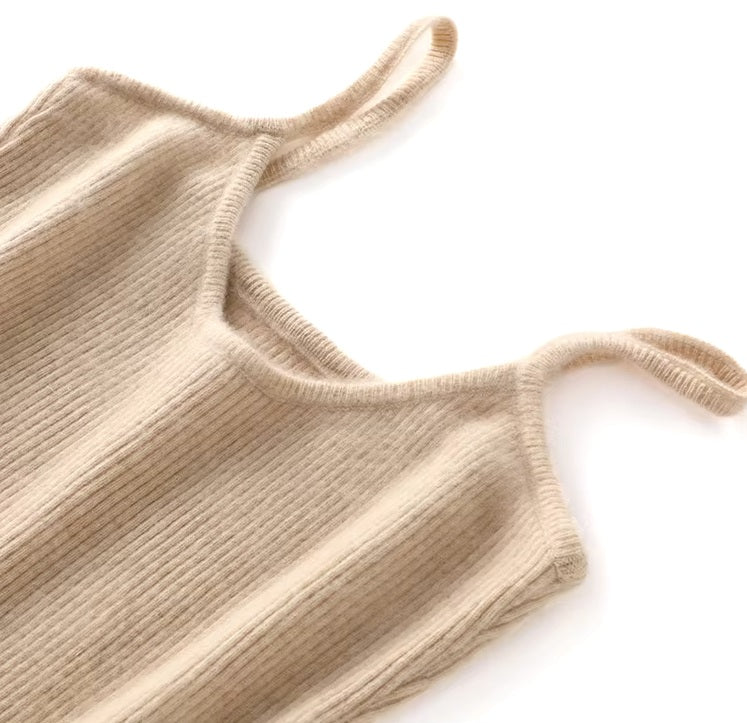 Camisole-style upper design of the Women's Camisole Australian Wool Dress in Vanilla, emphasizing its graceful and elegant silhouette. From Borcelleclothes.