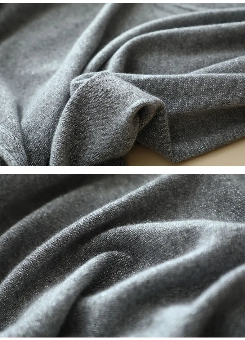 Collage showing draping variations of the Oslo Grey cashmere set — From Borcelleclothes.