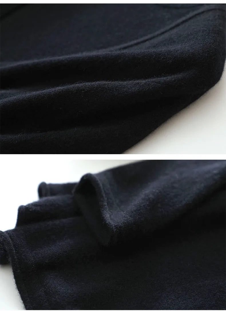Collage of River Bed cashmere set showing shoulder and bottom hem details — From Borcelleclothes.