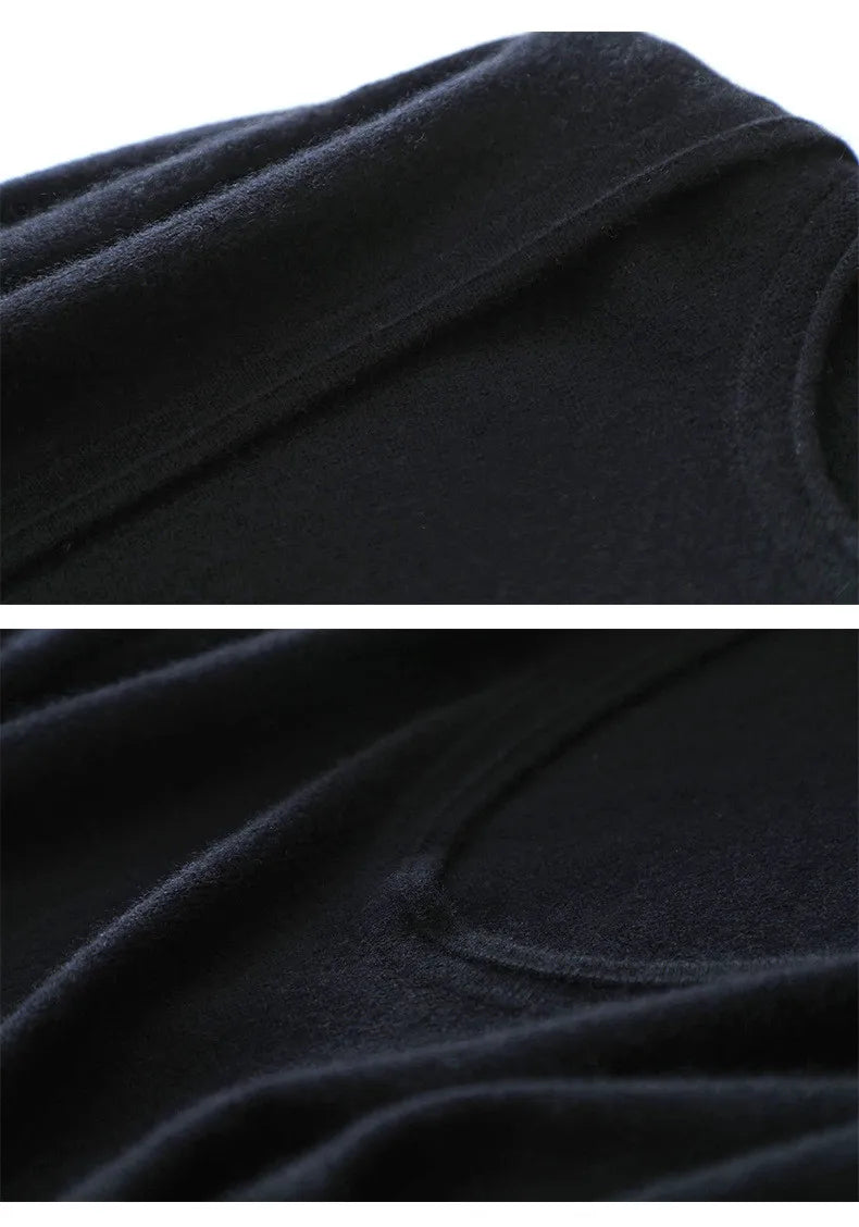 River Bed tone cashmere set collage highlighting top and pullover necklines — From Borcelleclothes.