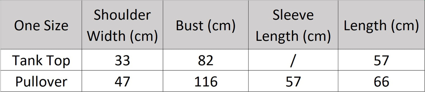 Women's size chart for a Two-piece cashmere set, with deep neckline and soft rolled edges, shown with fitted tank underneath — From Borcelleclothes.