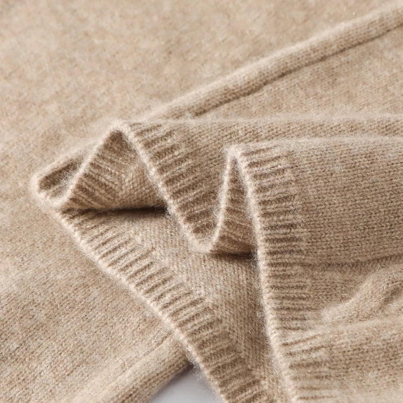 Women's cashmere pants in Pale Taupe, narrow bottom hem detail — From Borcelleclothes.