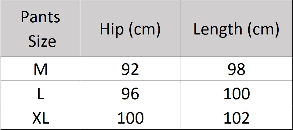 Women's size chart for pants of a cashmere set with two-strand cable knit — From Borcelleclothes.