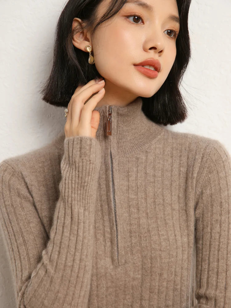 Upper part of cashmere sweater in shifting ribs, Pale Taupe — From Borcelleclothes.