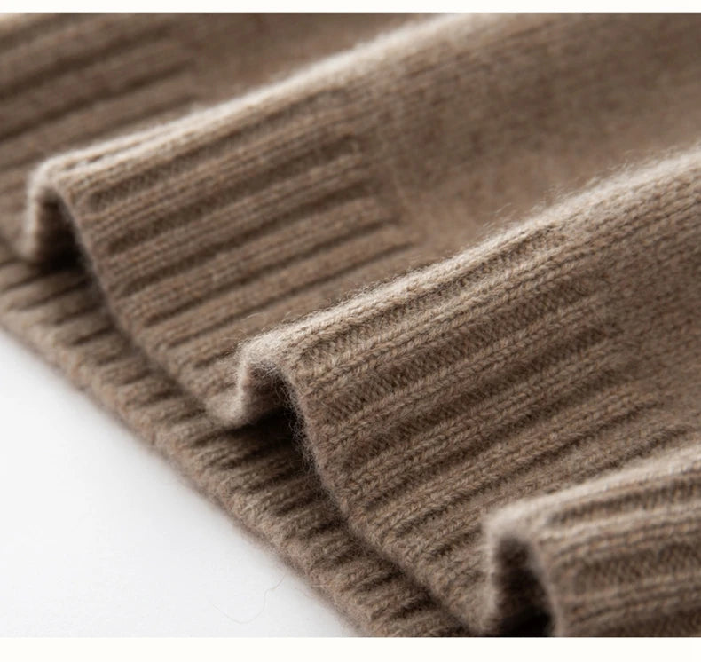 Bottom hem of Almond Frost cashmere sweater finished in ribbed knit — From Borcelleclothes.