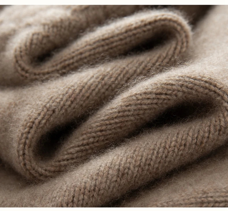 Wave-folded texture of Almond Frost cashmere sweater shown in close fabric view — From Borcelleclothes.