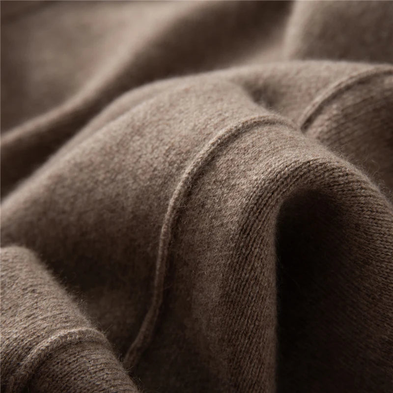 Wave-folded tuck detail of pastel brown cashmere trousers — From Borcelleclothes.