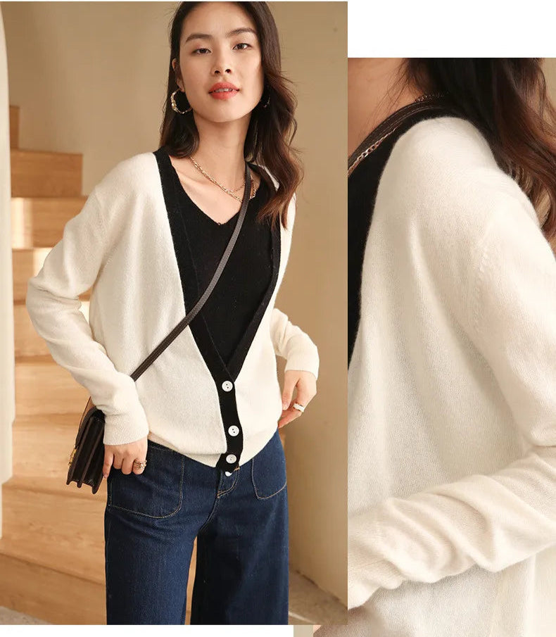 Collage of Pearl Bush version with side view and model touching the bottom hem, emphasizing drape and finishing details. — From Borcelleclothes.