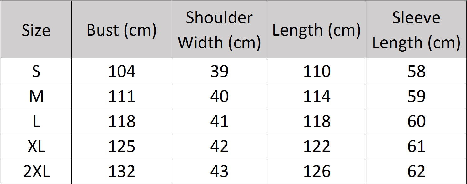 Women's size chart for a Double-sided cashmere wrap coat with notched lapels and patch pockets, secured with a matching belt. From Borcelleclothes.