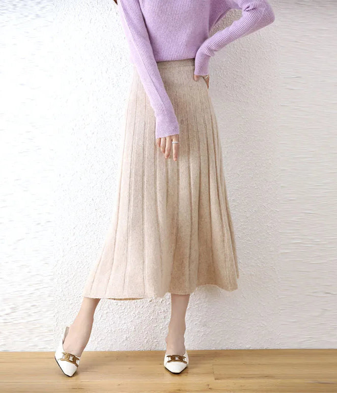 Women's Wool skirt In White Chocolate, with expanding pleats and soft volume near the hem — From Borcelleclothes.