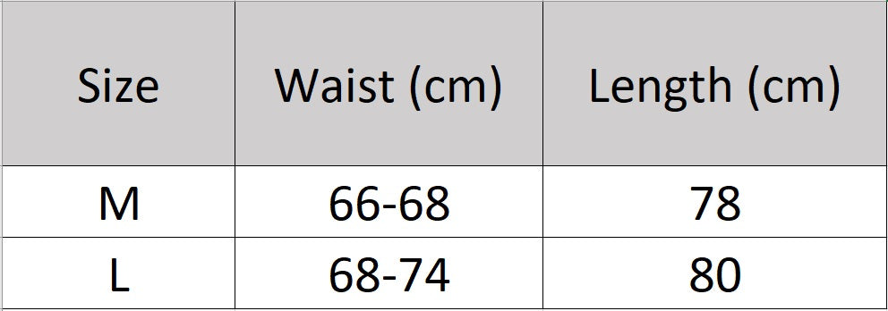 Women's size chart for a flaring lines merino skirt with sculpted silhouette and fluted hem — From Borcelleclothes.
