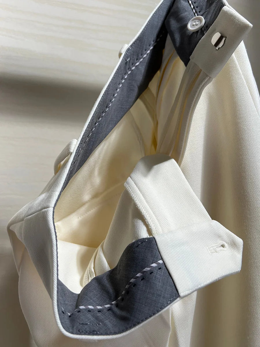 Inside view of the waistband of Platinum trousers, revealing neat inner finishing. From Borcelleclothes.