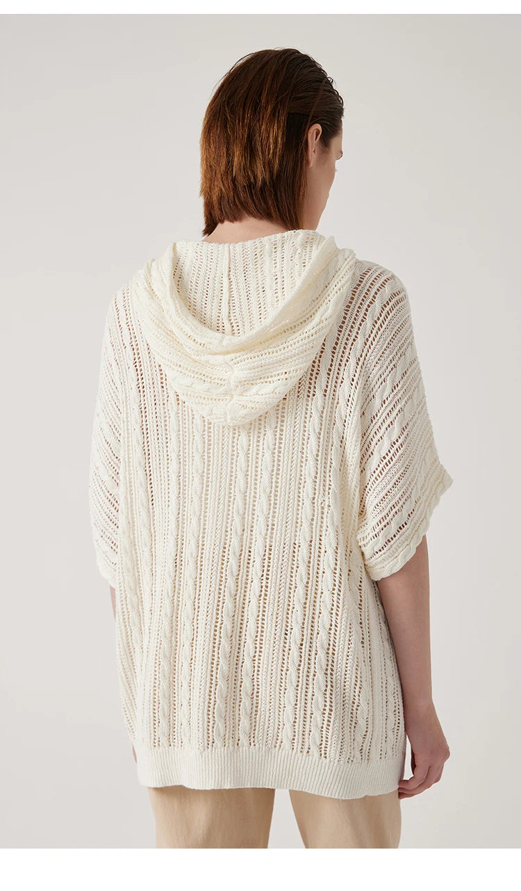 Back view of the pearl bush lace hoodie, showing the full lacework and soft hood curve. From Borcelleclothes.