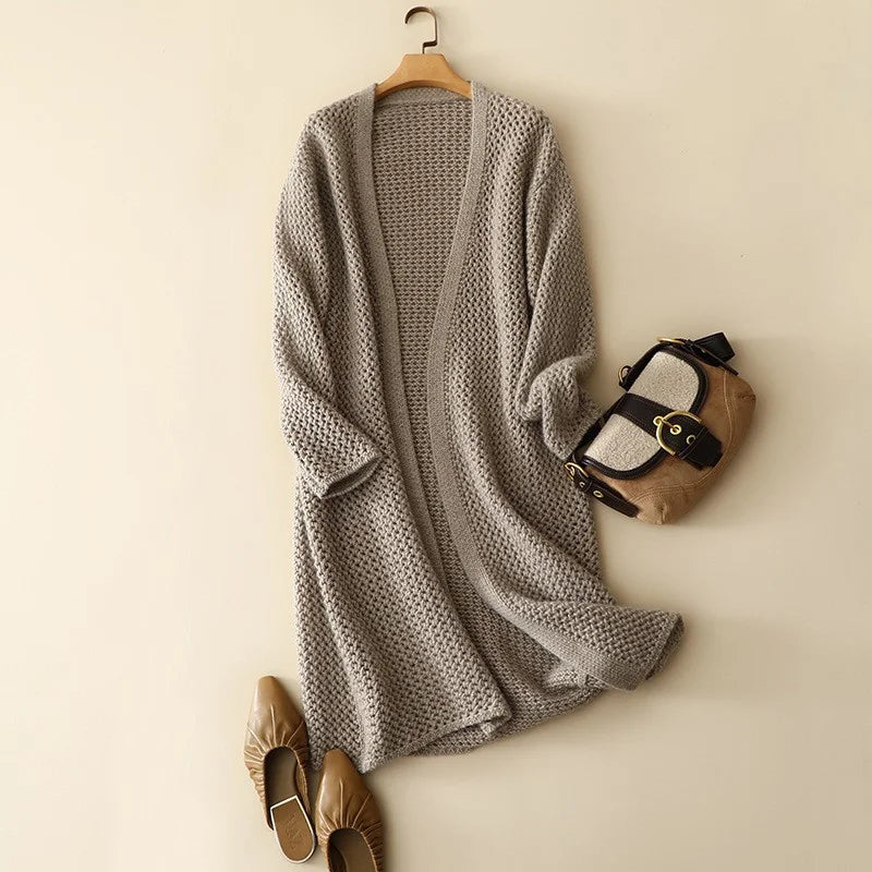 Bag and shoe styling with the Beigewood mesh cardigan — From Borcelleclothes.