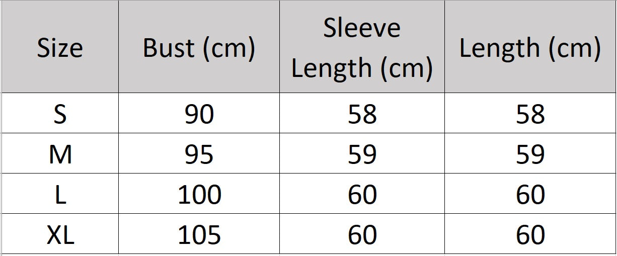Women's size chart for a Loop neckline cashmere sweater in wide ribbed knit with slit cuffs — From Borcelleclothes.