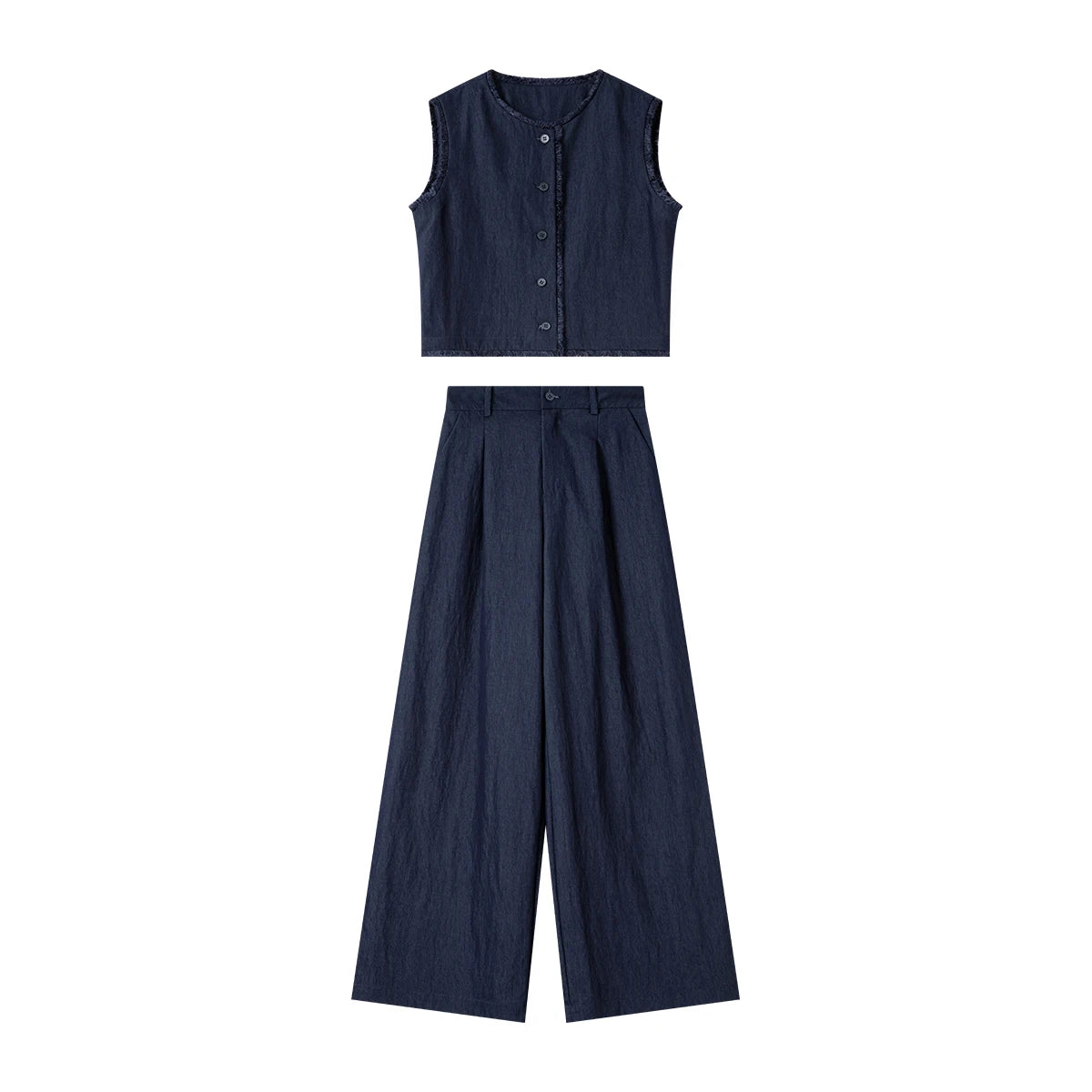 Front view of top and trousers in the Lucky Point set. From Borcelleclothes.