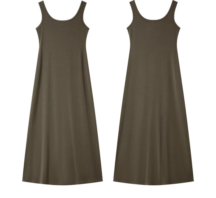 Full view of the knit dress from front and back, styled as part of the Makara ensemble. From Borcelleclothes.