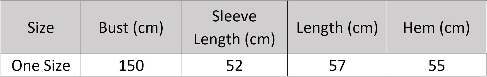 Women's size chart for an openwork cashmere top, with batwing sleeves and geometric meander pattern — From Borcelleclothes.