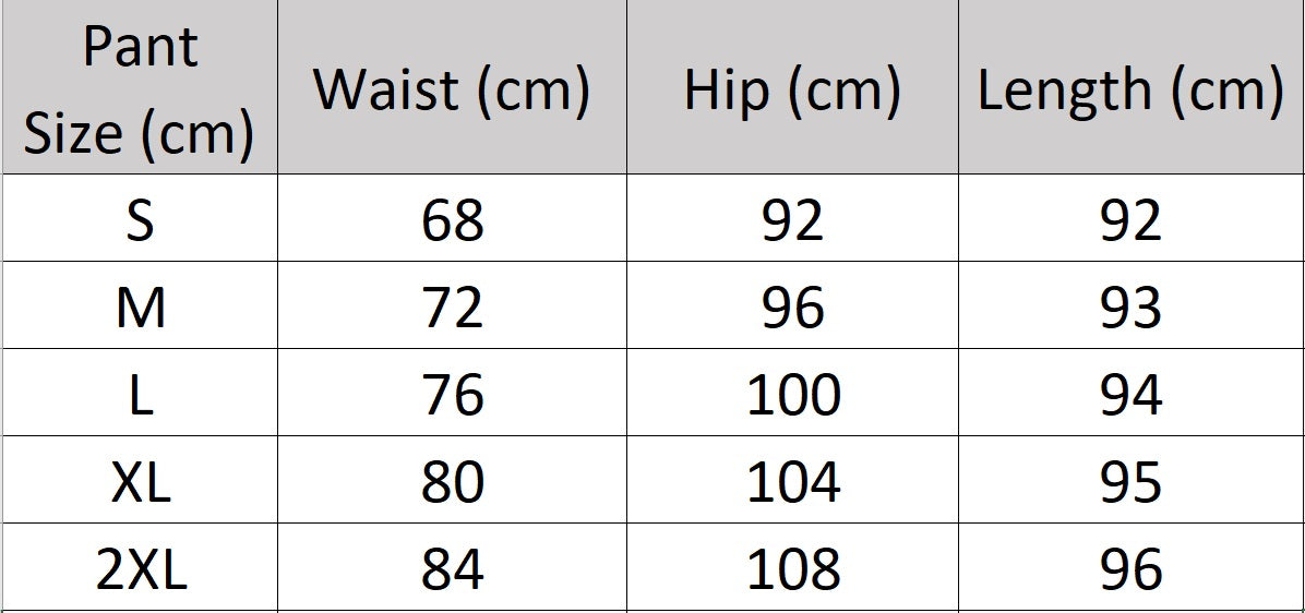 Women’s size chart for a Mulberry silk satin pants — slim-cut, ankle-length trousers with front pleats and a soft waistband, designed for movement without demand. From Borcelleclothes.