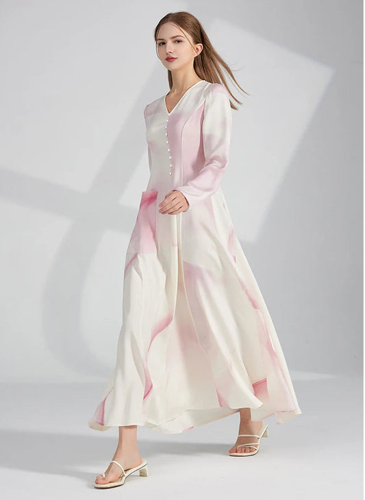 Side view of the dress, highlighting the princess seams and flowing silhouette. From Borcelleclothes.