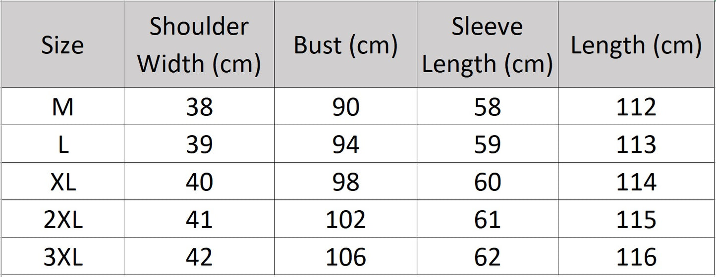Women's size chart for a Mid-calf sheepskin coat with wide notch lapels, detachable tonal fox fur collar, and A-line silhouette — From Borcelleclothes.
